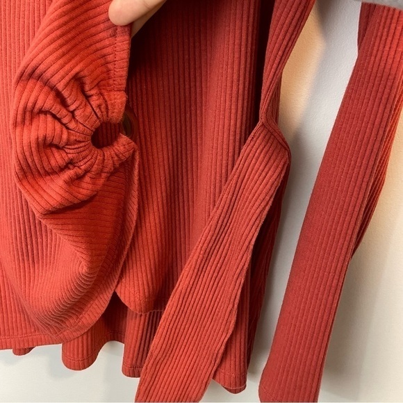 Addition Elle Ribbed Wrap Top Womens 1X Burnt Orange Pumpkin Long Sleeve EUC - Picture 5 of 11